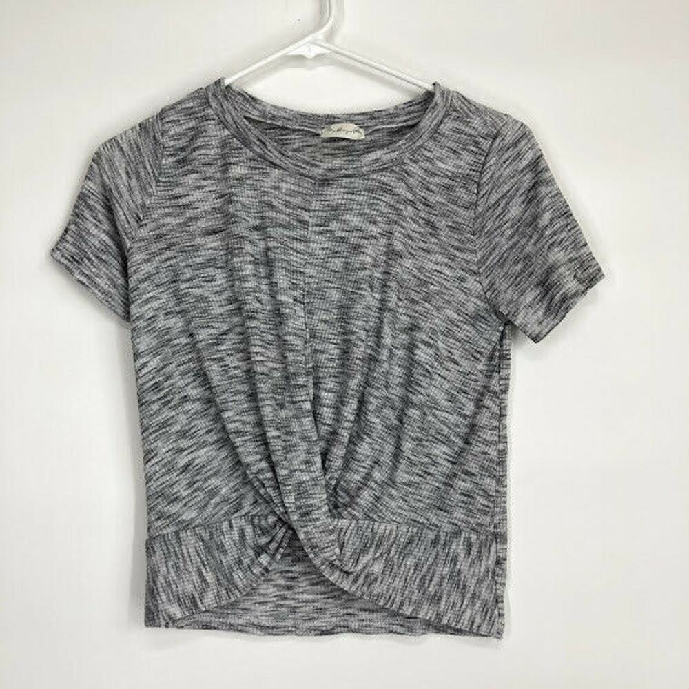 Gaze Heathered Gray Knot-Waist Blouse Women’s